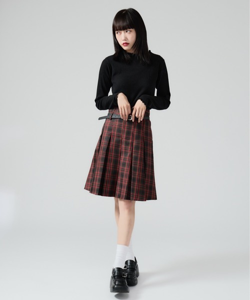 Check Pleats Skirt with Belt / チェック柄 プリーツスカート ミドル
