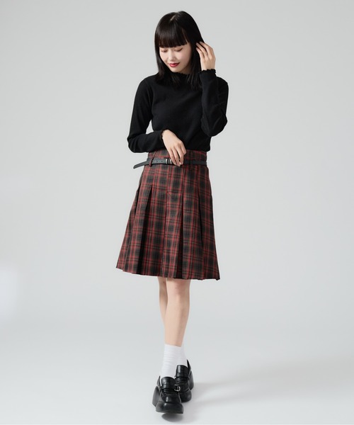 Check Pleats Skirt with Belt / チェック柄 プリーツスカート ミドル