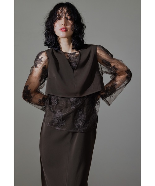 マルチレイヤードセットドレス レースブラウス ベスト キャミワンピ