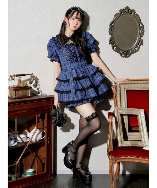 レースアップサスペンダーティアードセットアップ（ワンピース