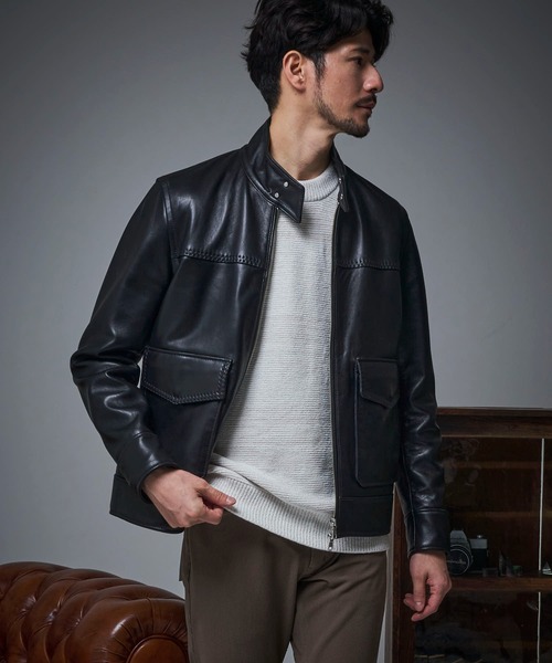 TETE HOMME（テットオム）の「SHEEP LEATHER JACKET / スタンドカラー