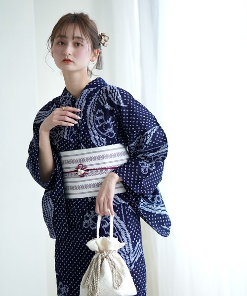 utatane（ウタタネ）の「有松絞り浴衣3点セット 藍色にすずらん（浴衣