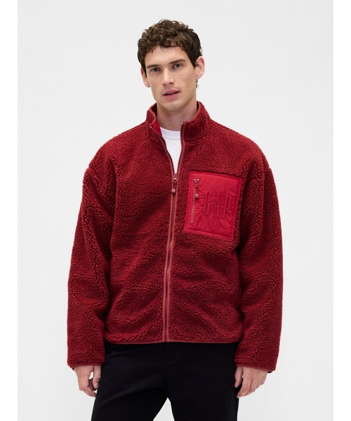 セール】ボア オーバーサイズ GAPロゴ ジップアップジャケット（その他