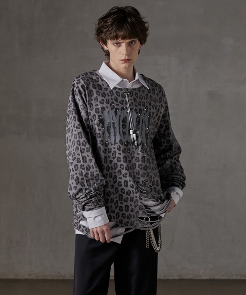 GRANCY ボーダー 総柄ラインストーン グラフィックロンT M GRANCY t