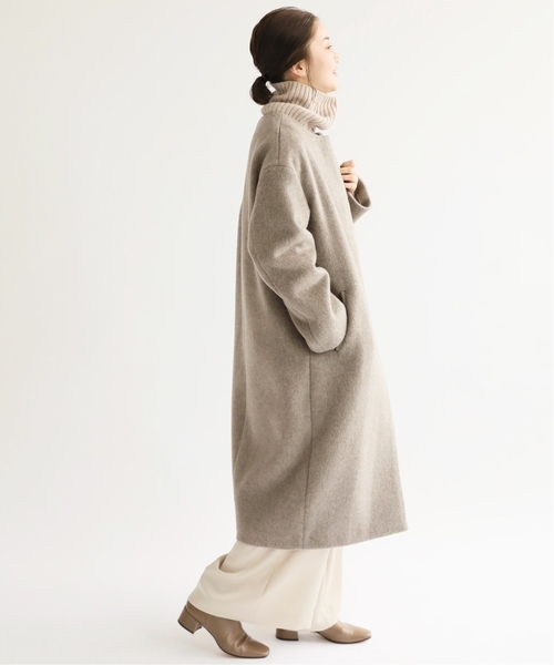 セール】ラムウールノーカラーロングコート◇（ノーカラーコート
