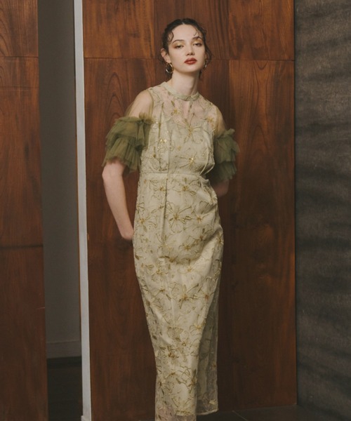 セール】キーネックエンブロイダリードレス / key neck embroidery