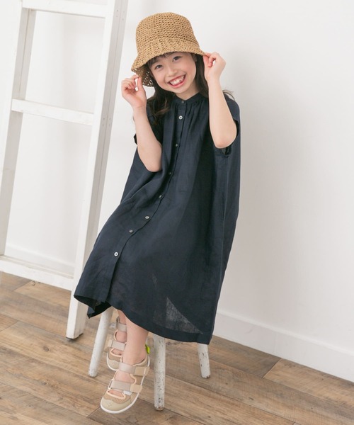 セール】『親子リンク』リネンギャザーワンピース(KIDS)（ワンピース