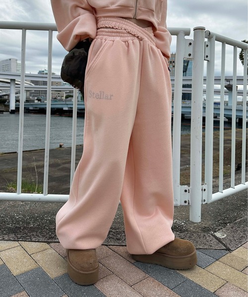 ペリキュール ストーンデコスエットパンツ ピンク stone-deco sweat