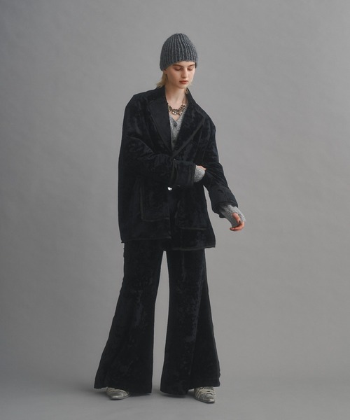 seyto クラッシュベロアシングルテーラードジャケット グレー