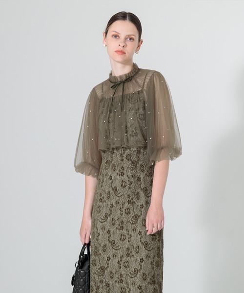 Leja（レジャ）の「【LEJA】パール付きケープ風リボンパフスリーブ