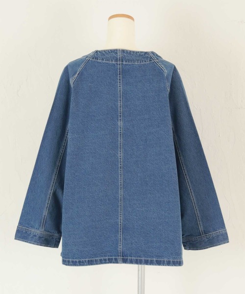 ノーカラーVネックデニムワークジャケット（ノーカラージャケット