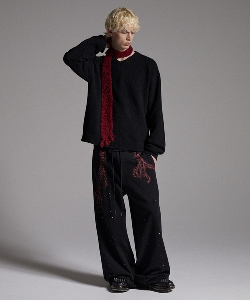 GRANCY】Rhinestone Design Layered Sweatpants / ラインストーン