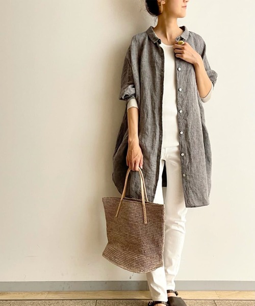 BEARDSLEY チュニック ビアズリー ベージュ 後ろ刺繍とストライプ