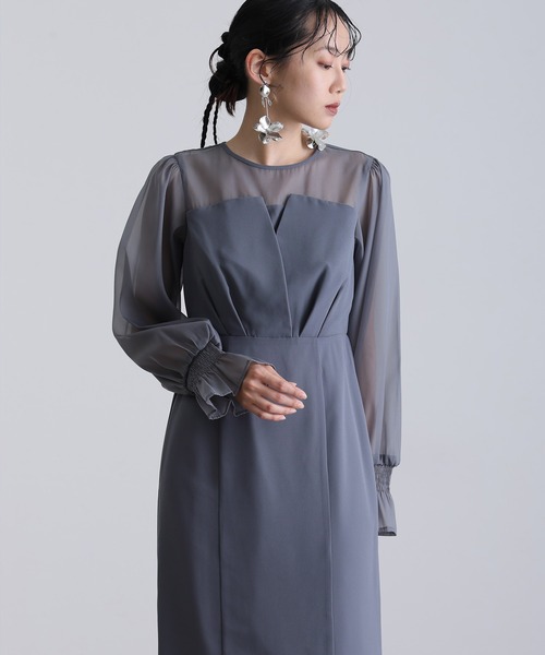 結婚式 パーティードレス ビスチェミモレ丈&袖ありセレモニー