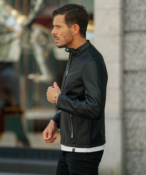 セール】PUレザーシングルライダース メンズ ジャケット アウター