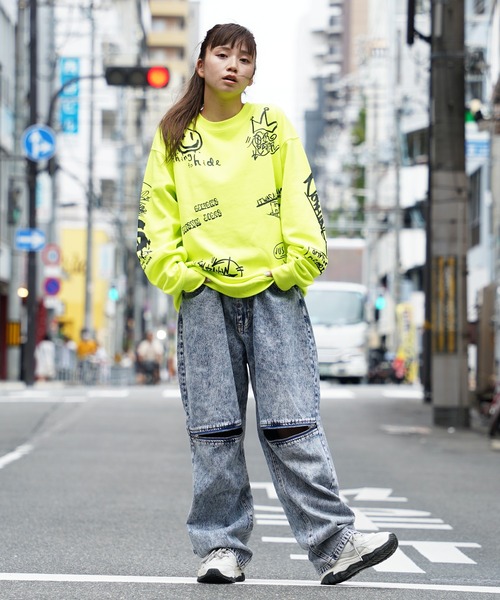 膝ZIP ワイドバギーパンツ / Knee ZIP Wide Baggy Pants（デニムパンツ