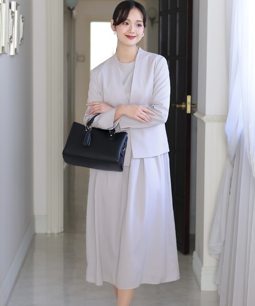 ワンピースノーカラージャケットセレモニースーツ入学式＆大きいサイズ