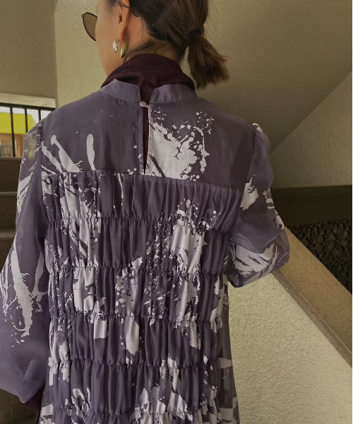 Ameri（アメリ）の「RUBBER PAINT ART SHEER DRESS（ワンピース）」 - WEAR