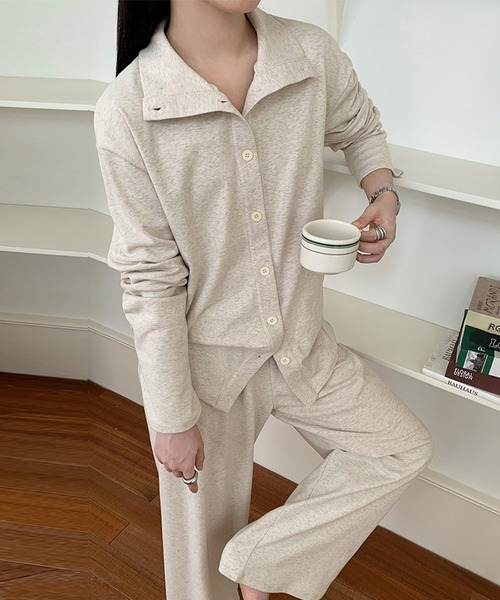 セール】【セットアップ/裏起毛/2WAY/スタンド＆オープンカラー】長袖