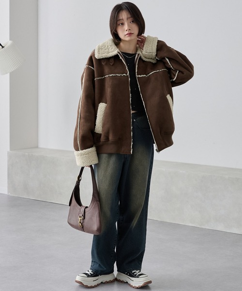 セール】オーバーサイズ裏ボアフェイクムートンジャケット（ムートン