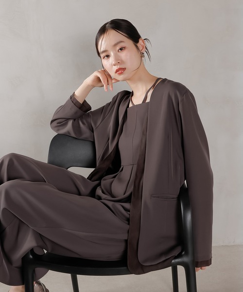 セール】フロントシアージャケット ワイドパンツ オールインワン