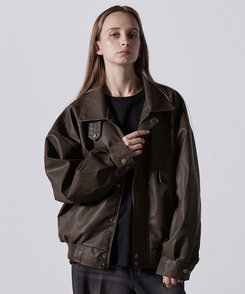 CLEL】Vintage Design Blouson/ヴィンテージデザイン合皮ブルゾン