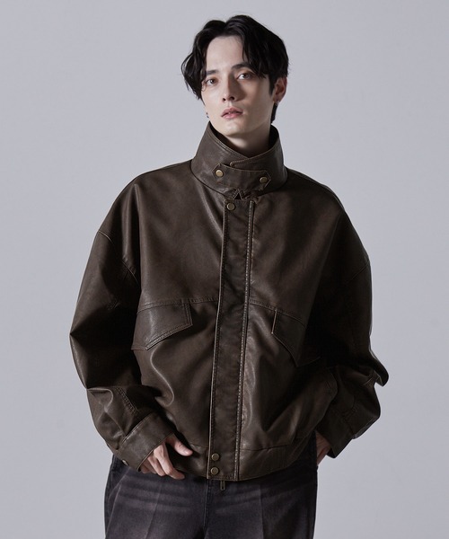 CLEL】Vintage Design Blouson/ヴィンテージデザイン合皮ブルゾン