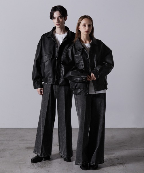 CLEL】Vintage Design Blouson/ヴィンテージデザイン合皮ブルゾン