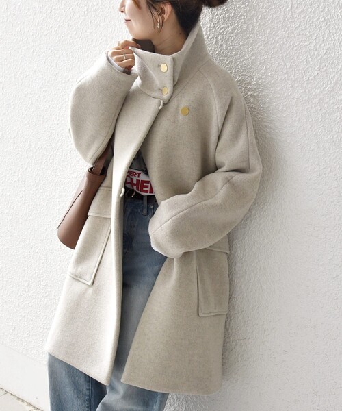 セール】SHIPS any: カシミヤ ミックス スタンドカラー ミドル コート
