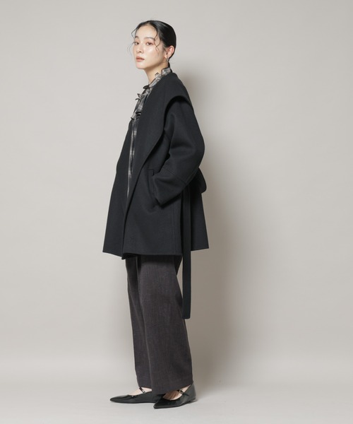 セール】SUPER110blend リバーショールミディコート（ノーカラーコート