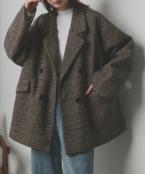 セール】オーバーサイズ チェック テーラードジャケットコート