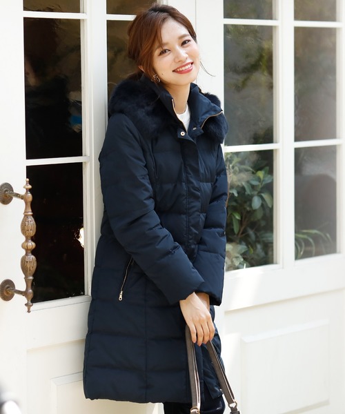 ファーフードキルティングロングダウンコート（ダウンジャケット