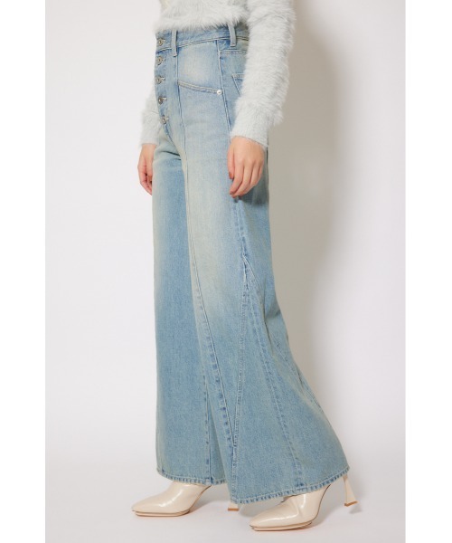 フロントボタンデザインハイウエストデニムパンツ 秋服 冬服（デニム