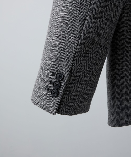 CLEL】Wool Blend Herringbone Tweed Tailored Jacket / ウール