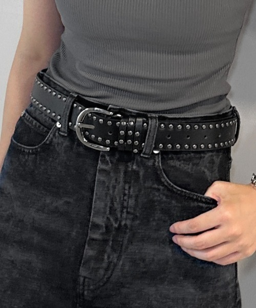 セール】【jiasecond.】ダブルスタッズデザインベルト / スタッズ 合皮