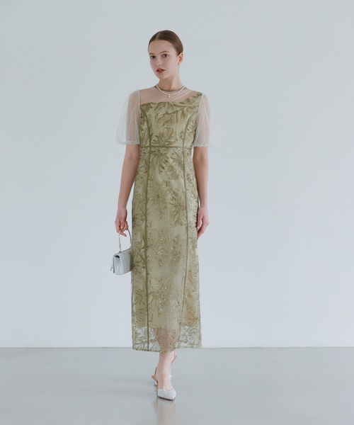 セール】【LEJA】アシンメトリーシアーフラワードレスワンピース美脚