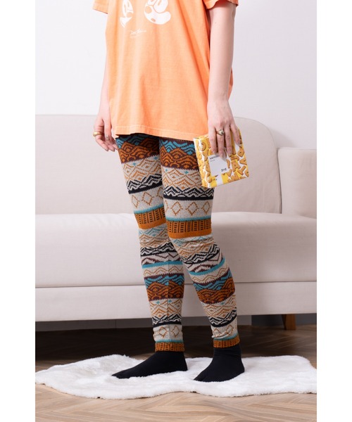 HealthKnit / ヘルスニット 】 幾何学模様 総柄 レギンス SIP #3005
