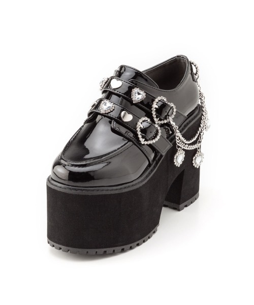 キラキラハートチャームチェーン付きダブルハートローファー（シューズ