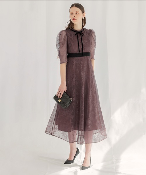 Leja（レジャ）の「【LEJA】ウエストマークパフスリーブ総レースロング