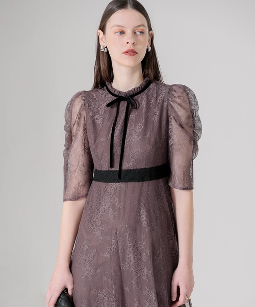 Leja（レジャ）の「【LEJA】ウエストマークパフスリーブ総レースロング