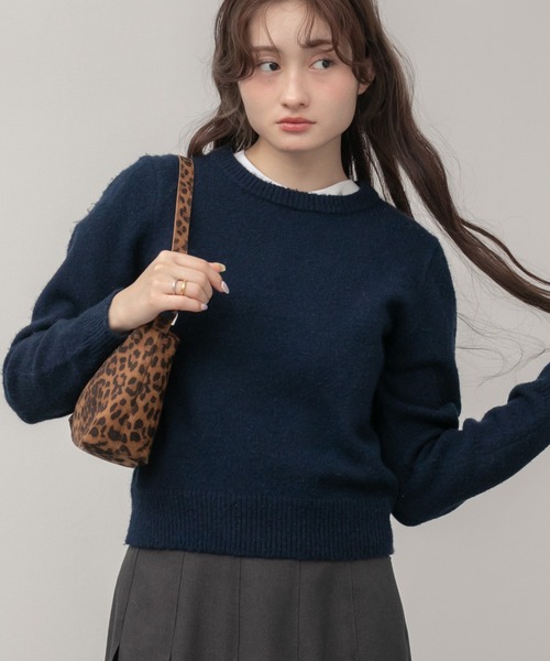 新色追加】クルーネックベーシッククロップドニットトップス