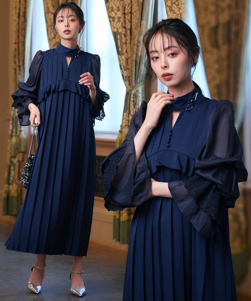 オケージョンドレス 結婚式 ストレッチ ｜ クラシカル パフスリーブ