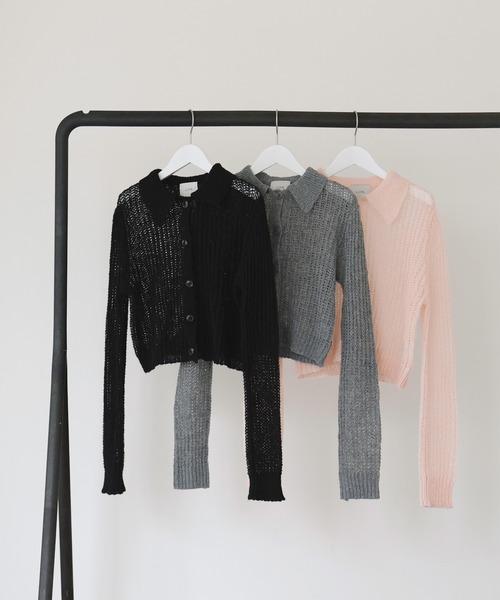 透かし編みポロニットカーディガン（ニット/セーター）｜LIAN（リアン