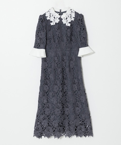 セール】【LEJA】花柄レースカラースパンコール刺繍Aラインフレ