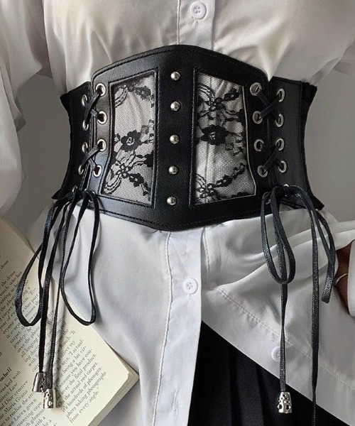 セール】レースコルセットベルト レザーウエストベルト（ベルト