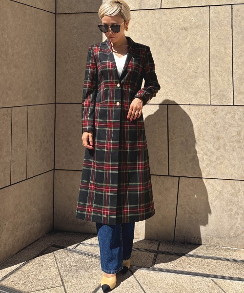 セール】チェックモダンロングジャケット（その他アウター）｜JENNE