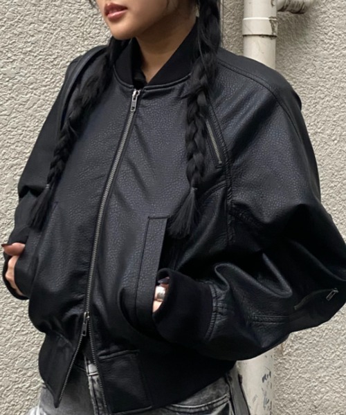 セール】CROPPED FAUX LEATHER ブルゾン（ブルゾン）｜LAGUA GEM