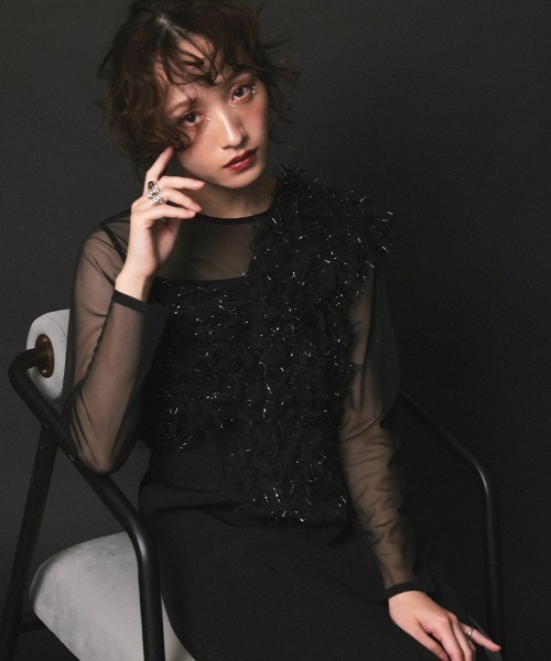 セール】【ANDRESD】fringe glitter knot dress ドレス 秋冬 結婚式