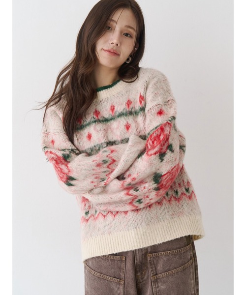 セール】ローズ＆リボンジャガードニット（ニット/セーター