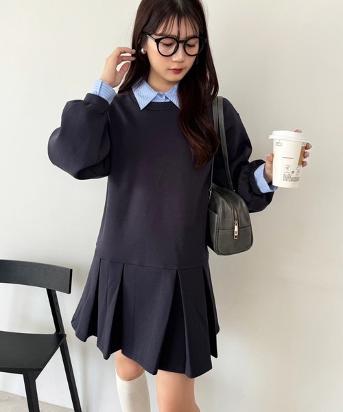 セール】ドッキングプリーツミニワンピース（ワンピース）｜one after